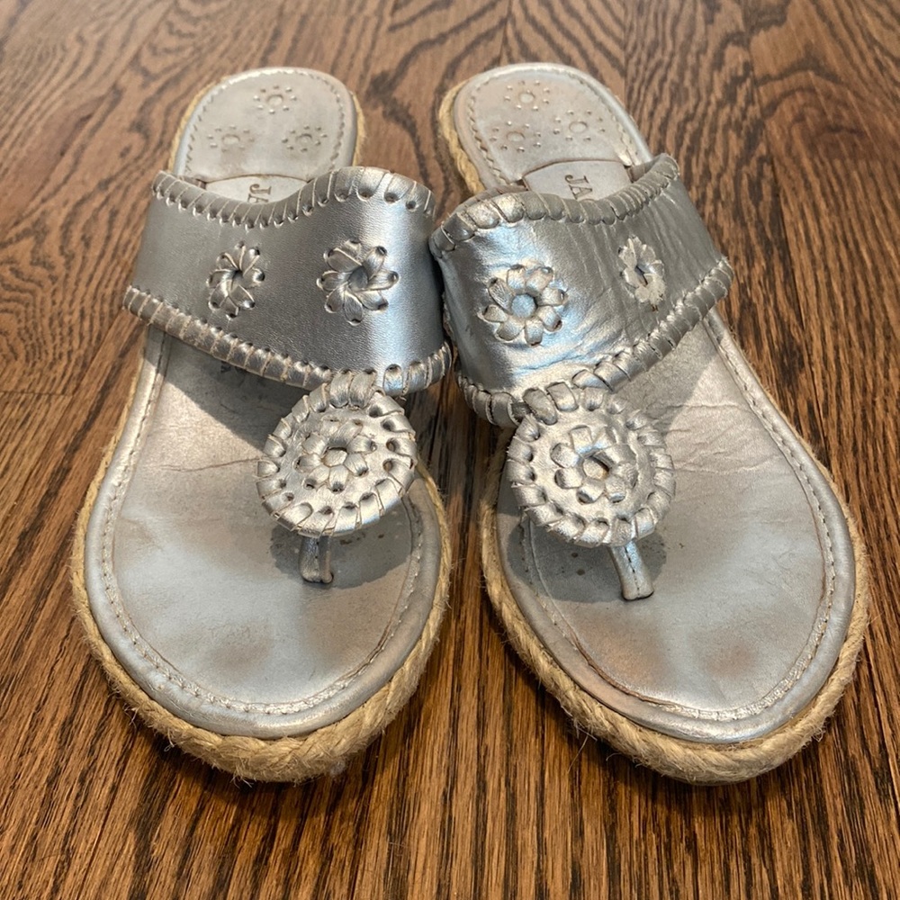 Jack Rogers Silver Espadrille Wedges 7.5 US